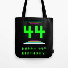[ Thumbnail: 44th Birthday - Nerdy Geeky Pixelated 8-Bit Computing Graphics Inspired Look Tote Bag ]