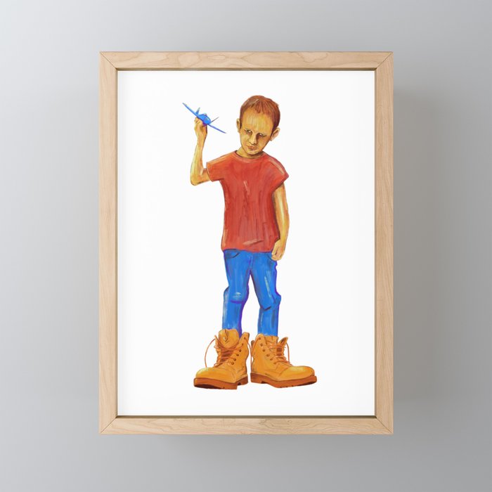  Boy in oversized boots. Framed Mini Art Print