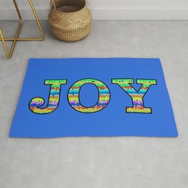 Joy Word Art Blue Area & Throw Rug