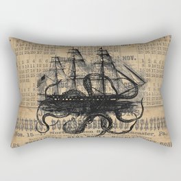Octopus Kraken attacking Ship Antique Almanac Paper Rectangular Pillow