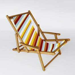 [ Thumbnail: Vibrant Powder Blue, White, Yellow, Chocolate, and Maroon Colored Lines Pattern Sling Chair ]