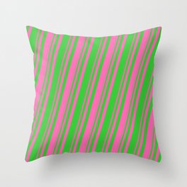 [ Thumbnail: Hot Pink & Lime Green Colored Striped/Lined Pattern Throw Pillow ]