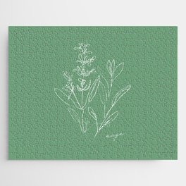 Sage - One Line Drawing Art Design Herbs on Green Jigsaw Puzzle