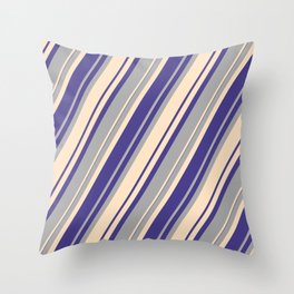 [ Thumbnail: Dark Slate Blue, Dark Grey, and Bisque Colored Pattern of Stripes Throw Pillow ]