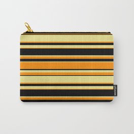 [ Thumbnail: Dark Orange, Black, and Tan Colored Lines Pattern Carry-All Pouch ]
