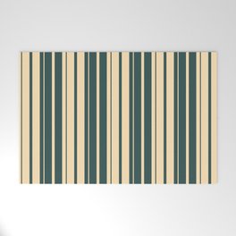 [ Thumbnail: Dark Slate Gray and Beige Colored Stripes/Lines Pattern Welcome Mat ]