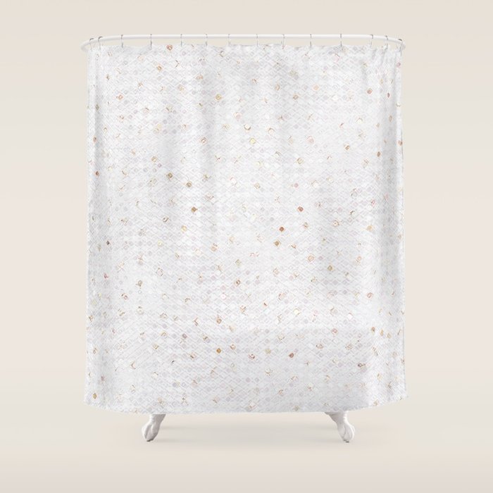 Elegant Chic White Gold Modern Sequins Shower Curtain By