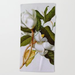 Vintage Botanical White Magnolia Flower Art Beach Towel