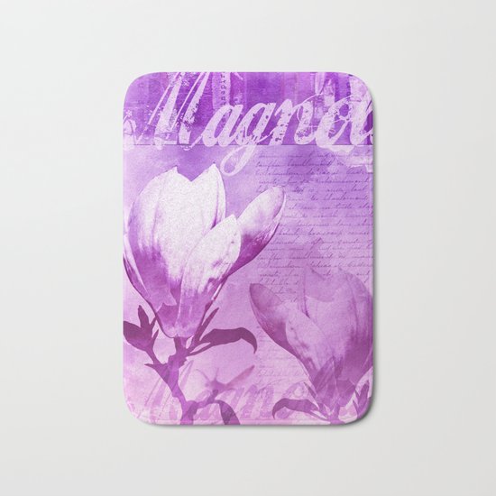 Magnolia flower purple mixed media art Bath Mat