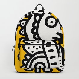Black and White Cool Monsters Graffiti on Yellow Background Backpack