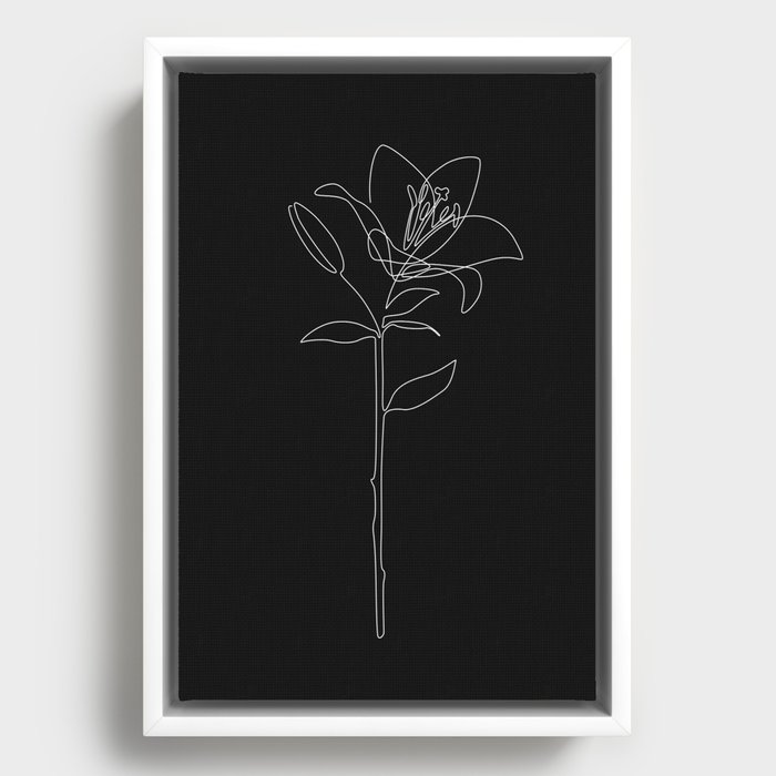 Black Lily / one line flower drawing Framed Canvas