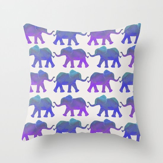 Follow The Leader - Painted Elephants in Royal Blue, Purple, & Mint Throw Pillow by Tangerine ...