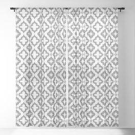 Grey Ornamental Arabic Pattern Sheer Curtain