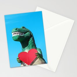 Tyrannosaurus Rex with Red Paper Heart Stationery Card