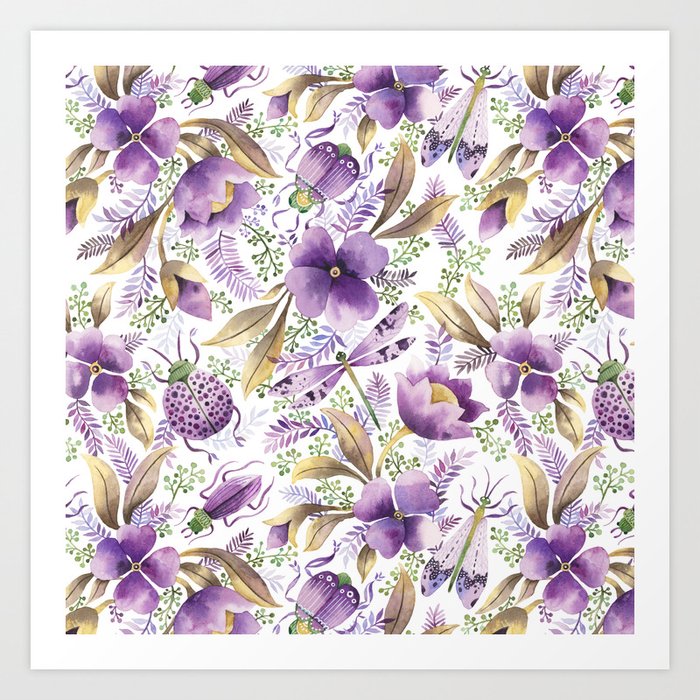 violet garden floral pattern Art Print