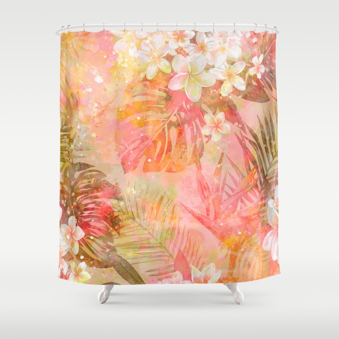 Tropical Pattern in Coral & Green Shower Curtain