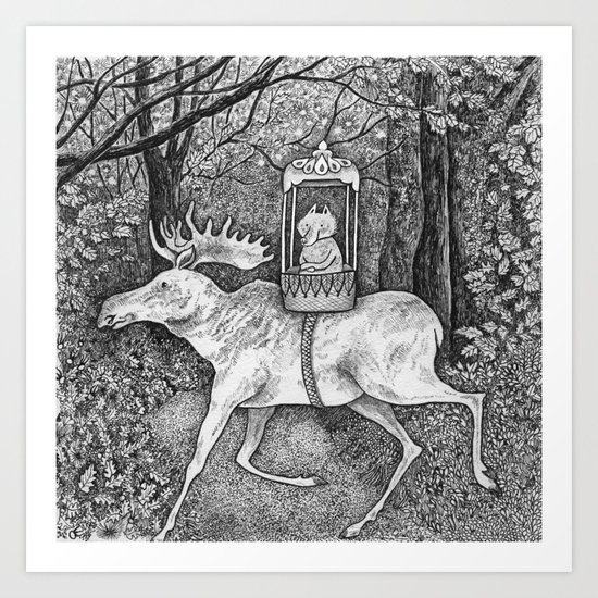 Fox riding moose Art Print