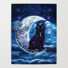 Black Cat Celtic Crescent Moon Poster
