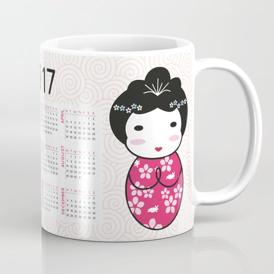 Japanese Kokeshi Doll 2017 Calendar Mug