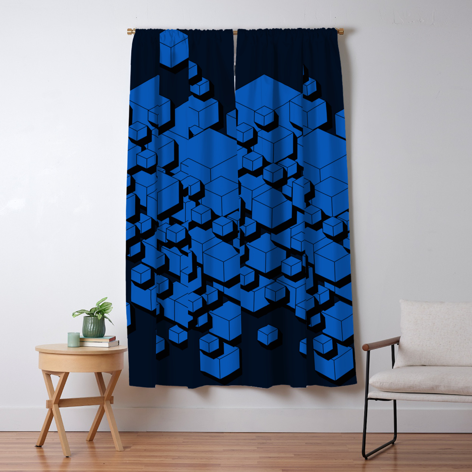3d Cobalt Blue Cubes Blackout Curtain By Uniqued Society6