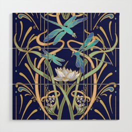 Art Nouveau Dragonflies | Navy Wood Wall Art