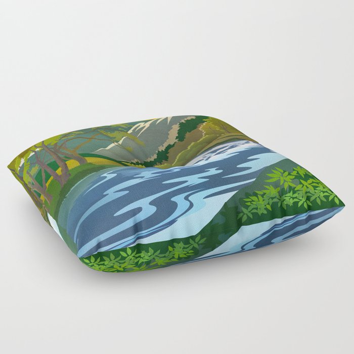 Morning near the clear forest river Floor Pillow