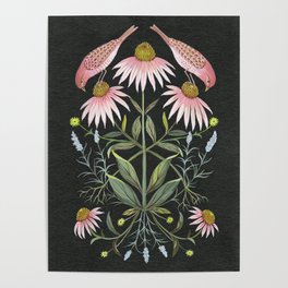 Echinacea and Finches Poster
