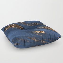 Navy Blue Paint Brushstrokes Gold Foil Abstract Texture Floor Pillow
