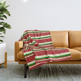 [ Thumbnail: Red, Light Yellow, and Green Colored Striped/Lined Pattern Throw Blanket ]