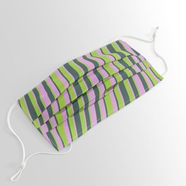 [ Thumbnail: Plum, Dark Slate Gray, and Green Colored Lines Pattern Face Mask ]