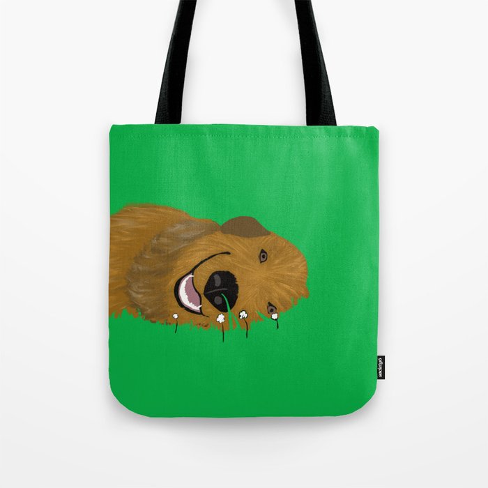 Goldendoodle in Grass Tote Bag | Drawing, Golden-doodle, Golden-retriever, Dog-in-grass, Grass, Brown-dog, Dog