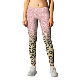 Elegant Rose Gold Glitter Black Leopard Print Leggings | Blushpink, Black, Trendy, Pattern, Girly, Photo, Cheetahprint, Gold, Rosegold, Leopard 