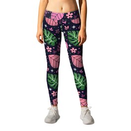 Pink And Green Monstera Leggings | Panama, Pattern, Botnaical, Araceae, Monsteradeliciosa, Pink, Exotic, Ceriman, Plant, Leaf 