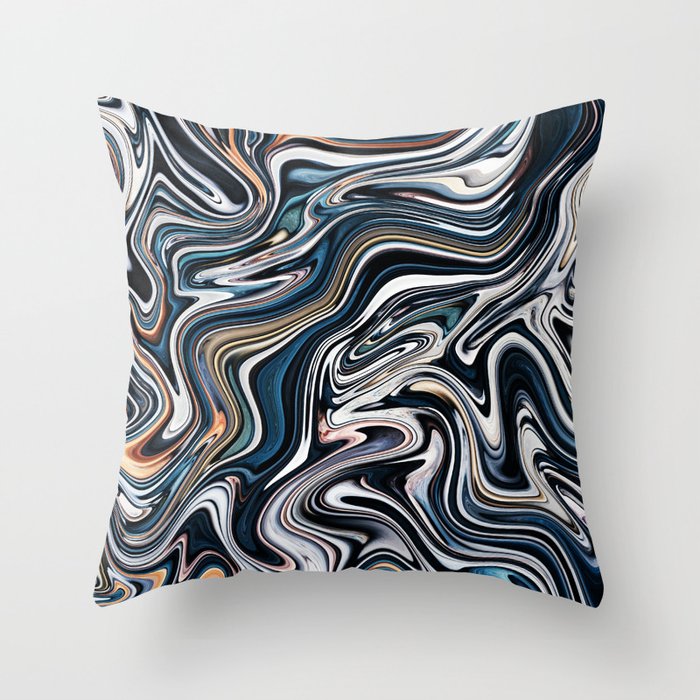 Blue & White Abstract Fluid Throw Pillow