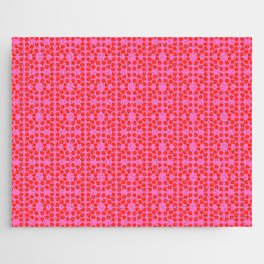 Mid-Century Modern Dots Red On Hot Pink Jigsaw Puzzle