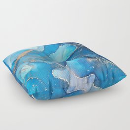 Deep Cerulean + Azure Abstract Ripples Floor Pillow