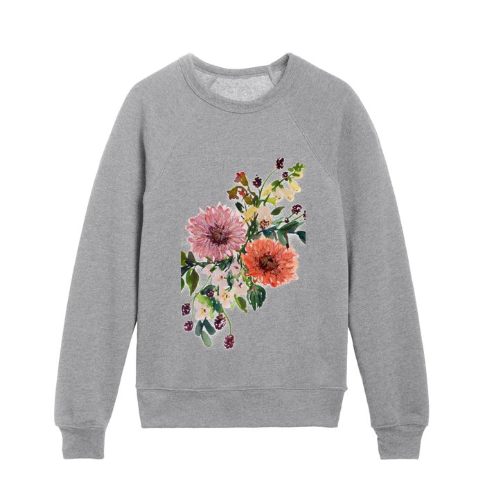 dahlia/foxglove/phlox in watercolor Kids Crewneck