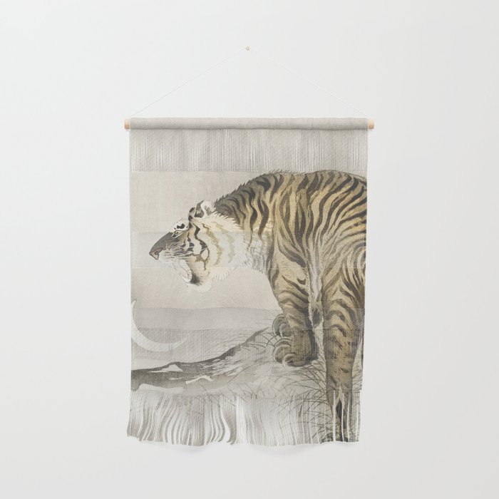 Tiger and Crescent Moon - Vintage Japanese Woodblock Print Wall Hanging