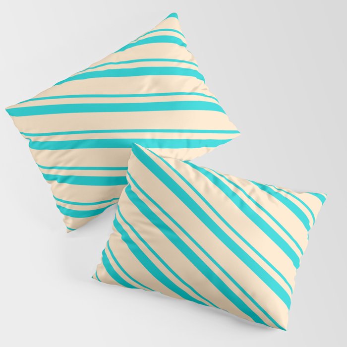 Dark Turquoise & Bisque Colored Stripes Pattern Pillow Sham