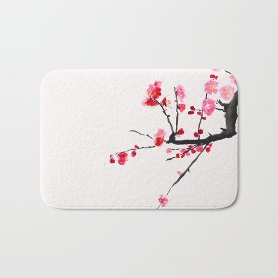 red plum flower red background Bath Mat