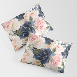 Navy Pink Watercolor Floral Pattern Nursery Flowers Pillow Sham