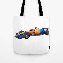 Formula one orange and blue race car Tote Bag