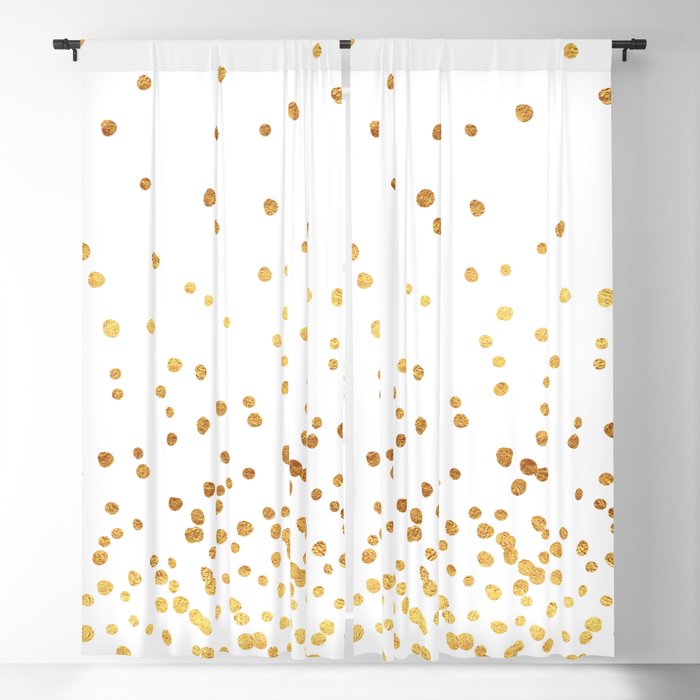 Floating Dots - Gold on White Blackout Curtain