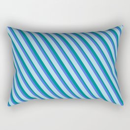 [ Thumbnail: Light Blue, Teal, and Royal Blue Colored Lined Pattern Rectangular Pillow ]