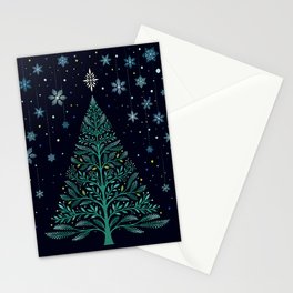 Christmas Night Tree-Snowy Stationery Card