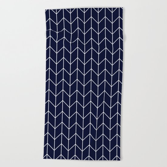 Chevron pattern - white on darkblue Beach Towel