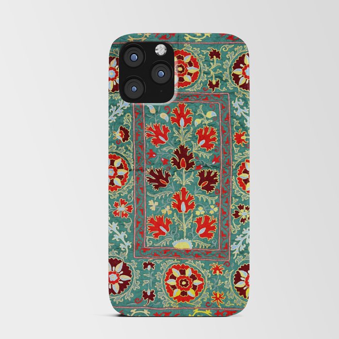Turquoise Suzani Antique Floral Uzbek Embroidery Print iPhone Card Case