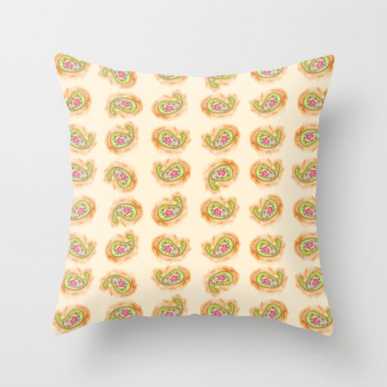 Paisley Watercolor in Tea (tan brown) Throw Pillow