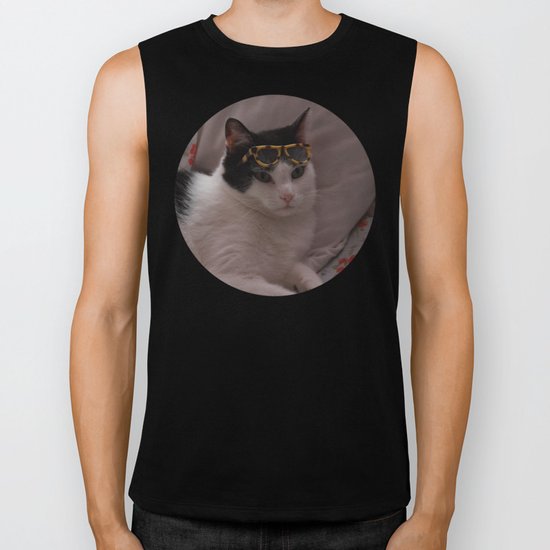 My Kitty Wears Glasses Biker Tank