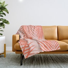 Coral Tropical Palms Pattern Throw Blanket
